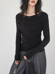 Draped Long Graceful Sleeve Slinky Shirt Black / XS T Shirts