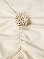 V neck Draped Floral Detail Modern Blouse with Matching Scarf Blouses