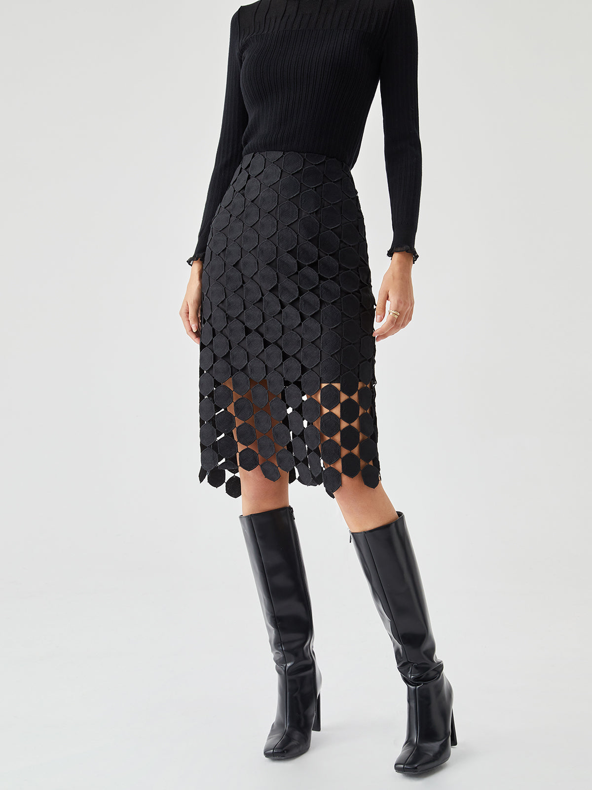 Multi Hexagon Graceful Layered Midi Skirt