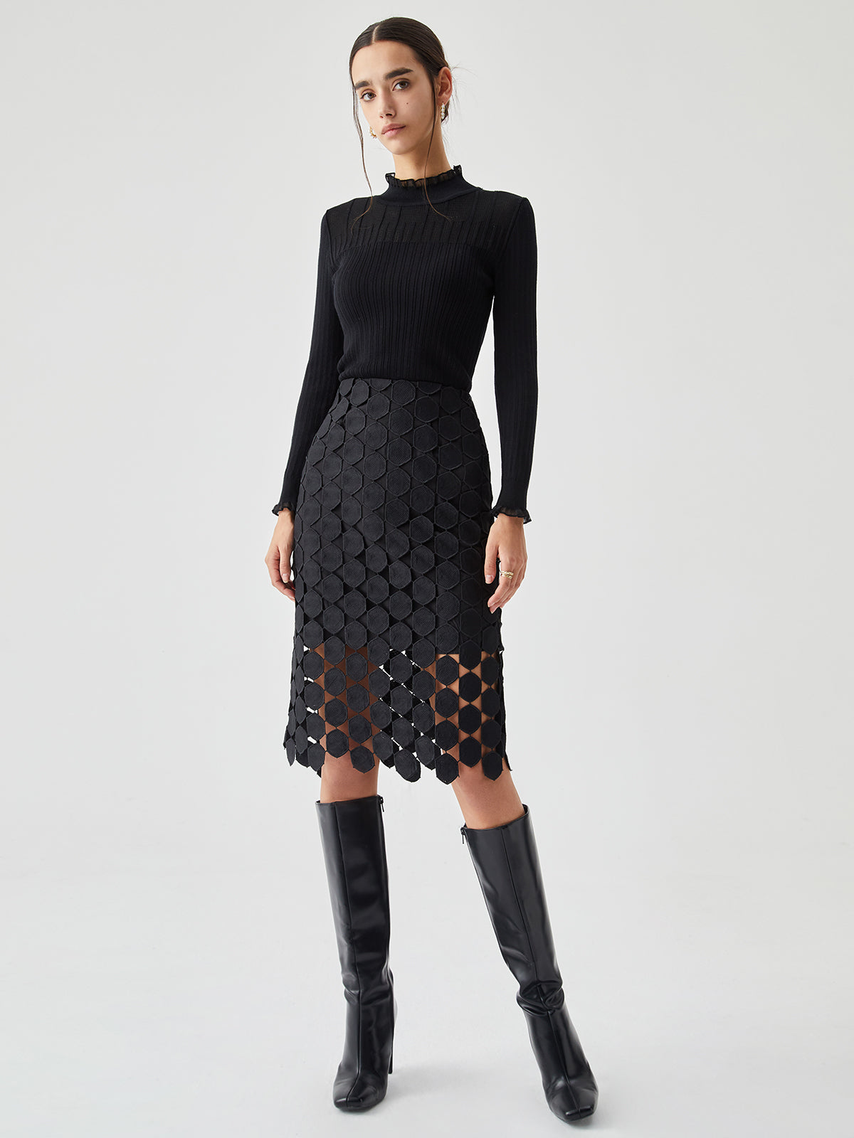 Multi Hexagon Graceful Layered Midi Skirt