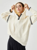 Zippered Hooded Graceful Contrast Trim Sweater Off White / XS Sweaters L