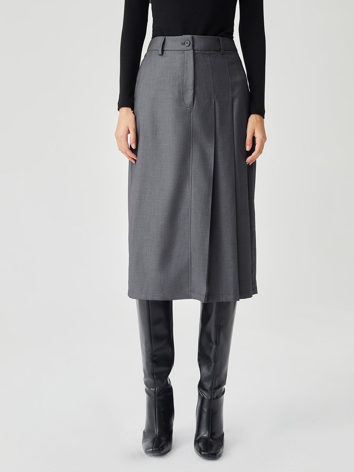 Asymmetrical Pleated Graceful Midi Skirt Grey / XS Skirts Main image