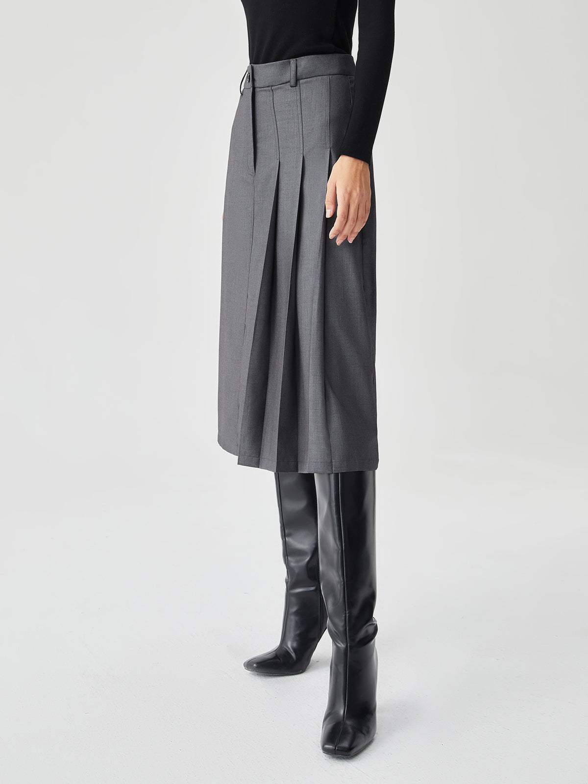 Asymmetrical Pleated Graceful Midi Skirt Skirts