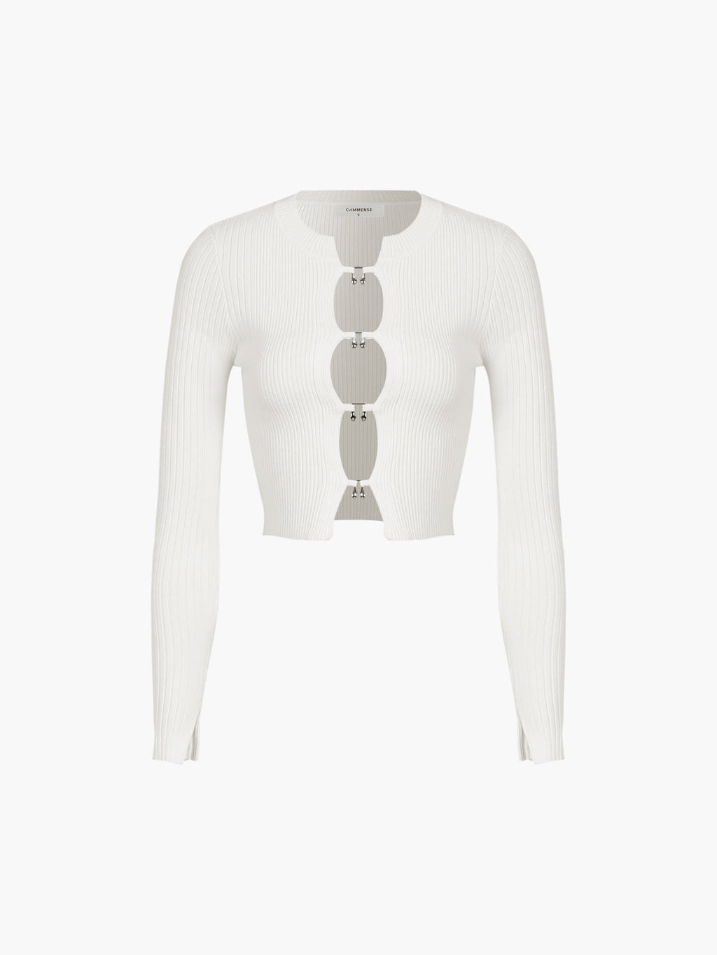 Cutout Split Beads Trendy Detail Ribbed Knit Top Sweaters L