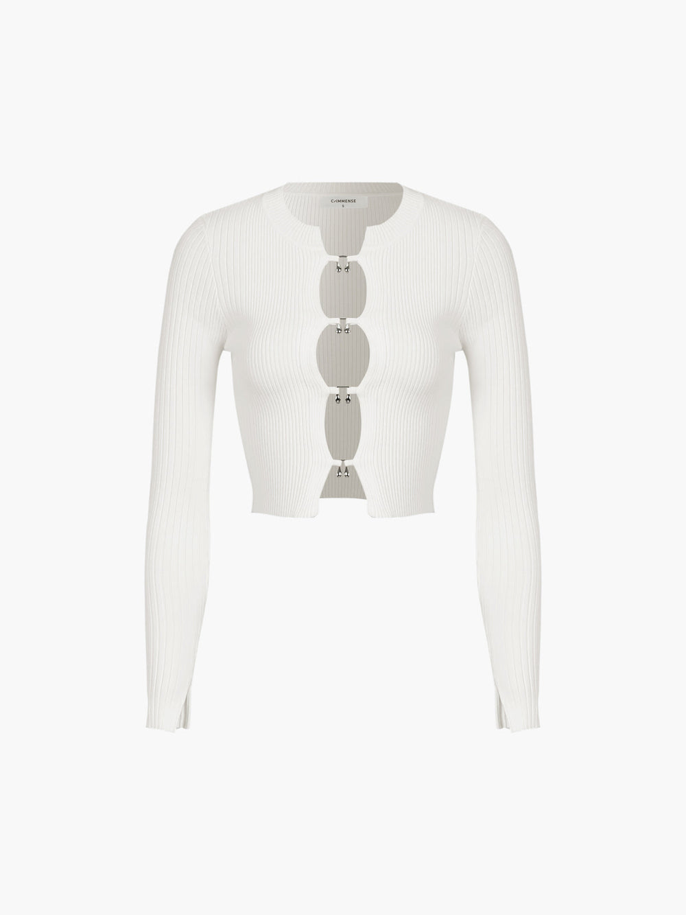 Cutout Split Beads Trendy Detail Ribbed Knit Top Sweaters L