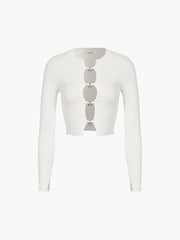 Cutout Split Beads Trendy Detail Ribbed Knit Top Sweaters L