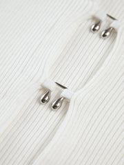 Cutout Split Beads Trendy Detail Ribbed Knit Top Sweaters L