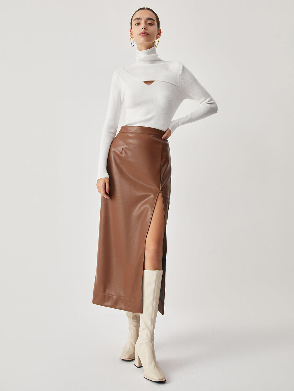 Criss Cross Turtleneck Trendy Long Sleeve Knit Top Sweaters L