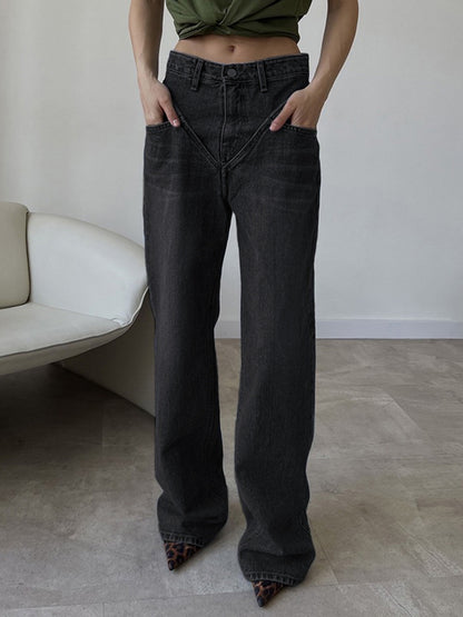 Vintage Wash Denim Trendy Straight Leg Jeans