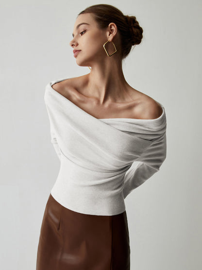 Off Shoulder Wrap Trendy Long Sleeve Knit Top