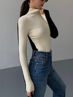 Two Tone Double Sided Modern Long Sleeve Knit Top Sweaters L