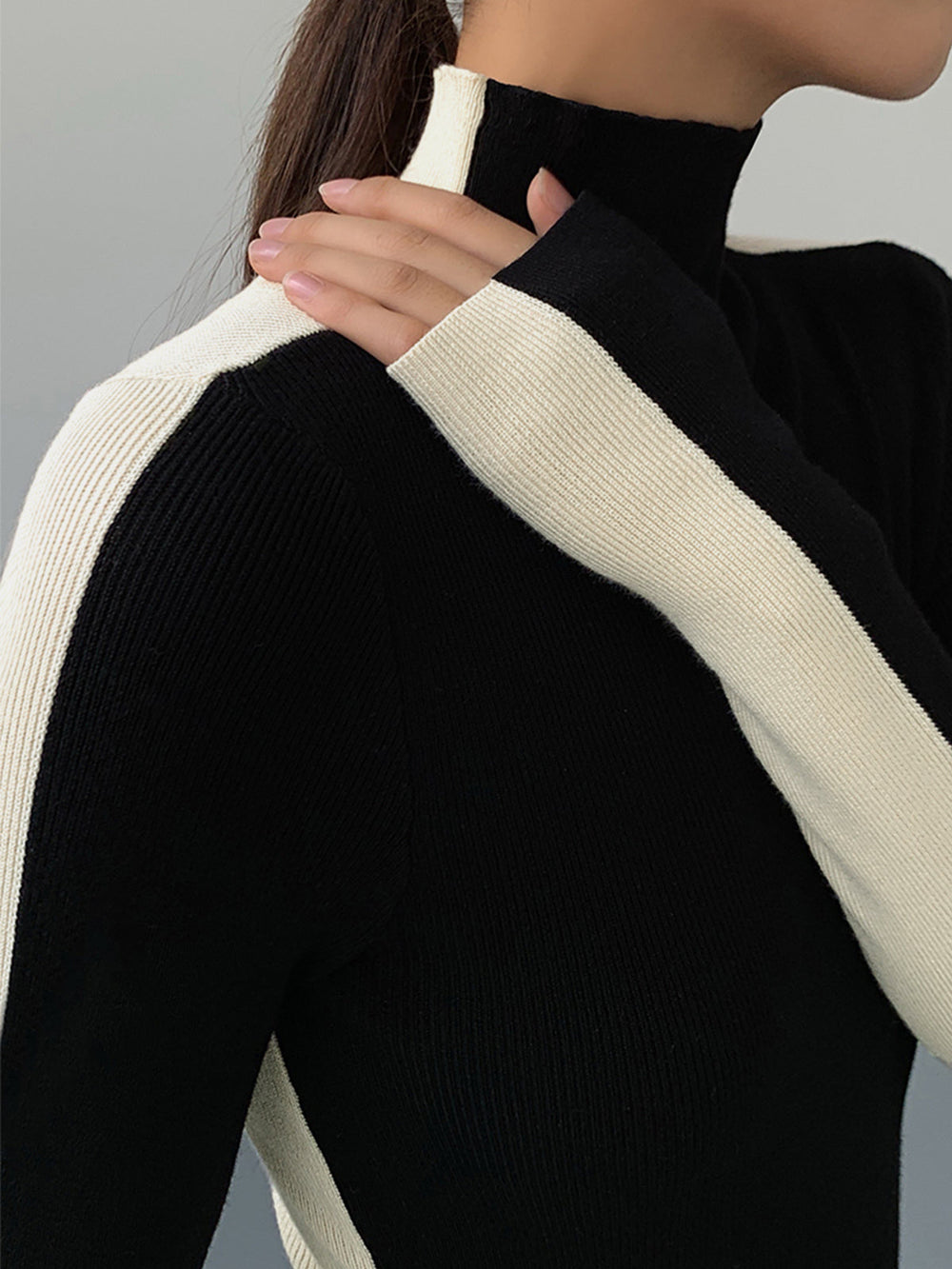 Two Tone Double Sided Modern Long Sleeve Knit Top Sweaters L
