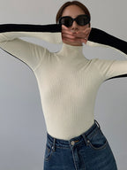 Two Tone Double Sided Modern Long Sleeve Knit Top Sweaters L