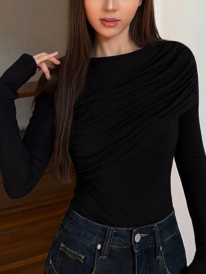 Layered Long Graceful Sleeve Pleated Shirt