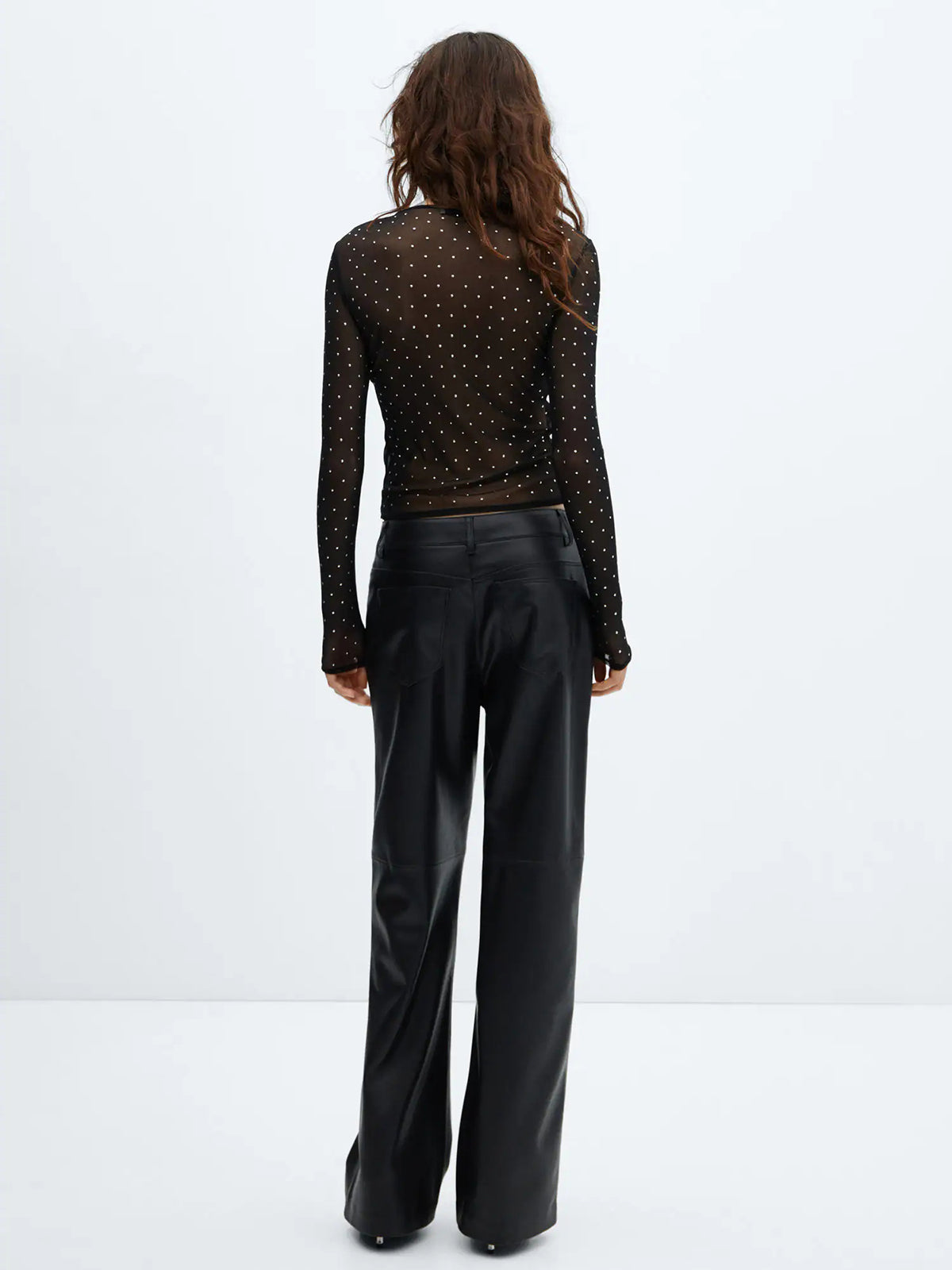 Semi-sheer Sequined Polka Dot Modern Long Sleeve Mesh Shirt Secondary image