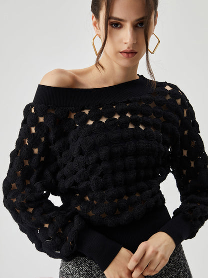 Crocheted Circle Hollow Trendy Off Shoulder Blouse