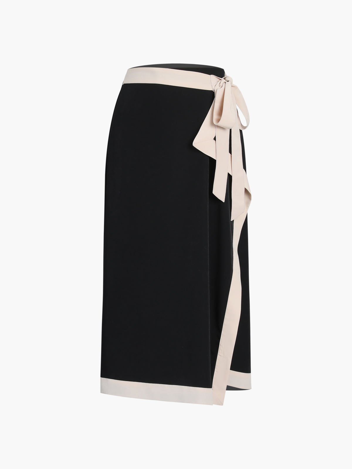 Tie Front Contrast Trendy Trim Midi Skirt