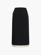 Tie Front Contrast Trendy Trim Midi Skirt Skirts