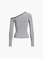 Contrast Trim Off Trendy Shoulder Long Sleeve Shirt T Shirts