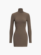 Turtleneck Open Back Trendy Long Sleeve Short Dress Dresses