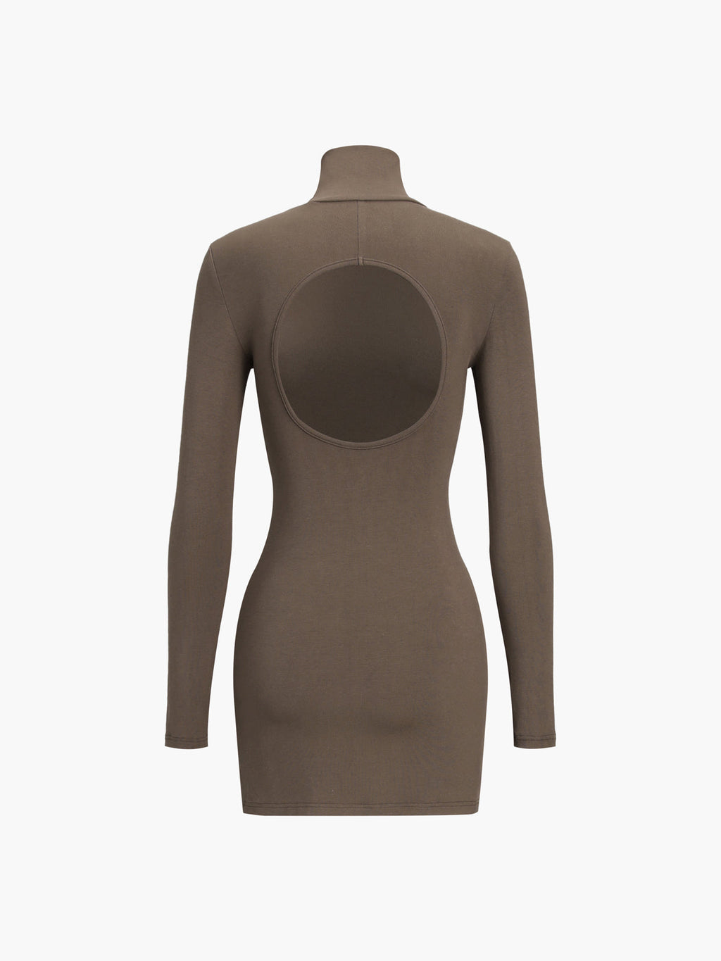 Turtleneck Open Back Trendy Long Sleeve Short Dress Brown / XS Dresses