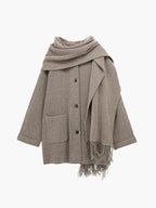 Button Down Pocket Coat Modern with Matching Tassel Scarf Sweaters L