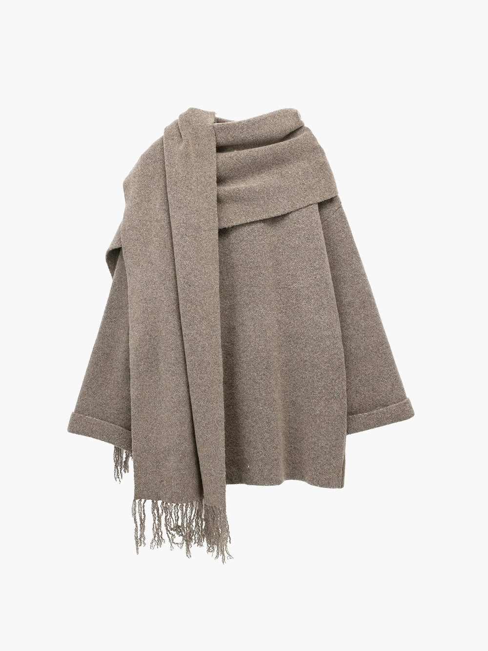 Button Down Pocket Coat Modern with Matching Tassel Scarf Sweaters L