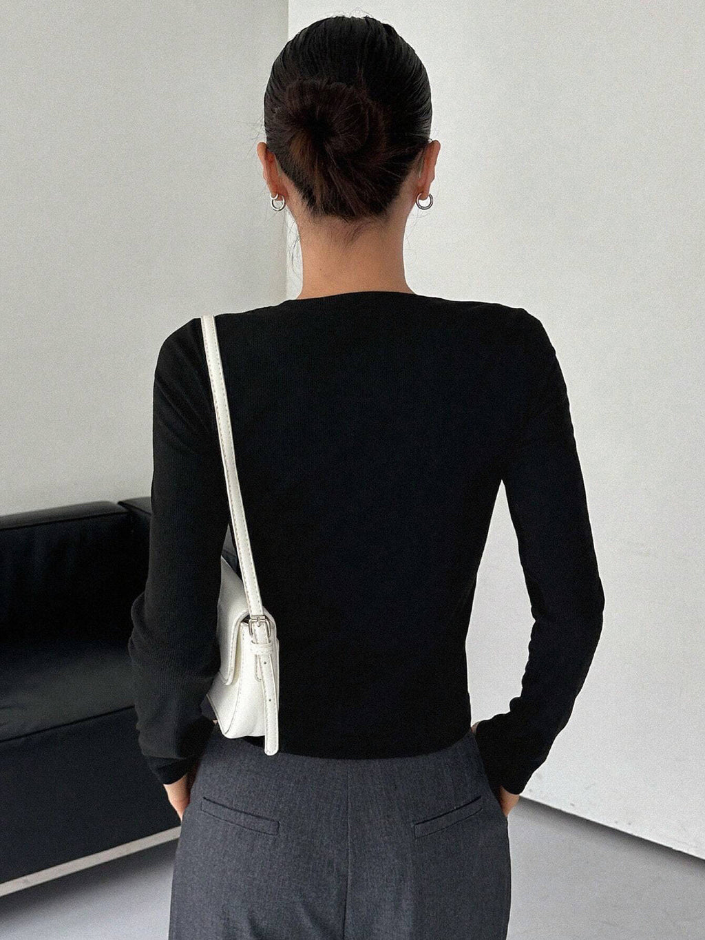Contrast Trim Crew Trendy Neck Long Sleeve Shirt T Shirts