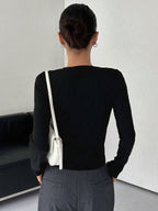 Contrast Trim Crew Trendy Neck Long Sleeve Shirt T Shirts