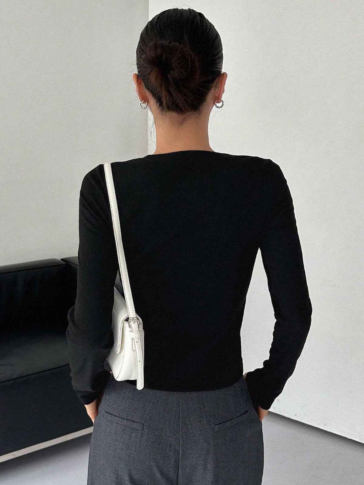 Contrast Trim Crew Trendy Neck Long Sleeve Shirt T Shirts