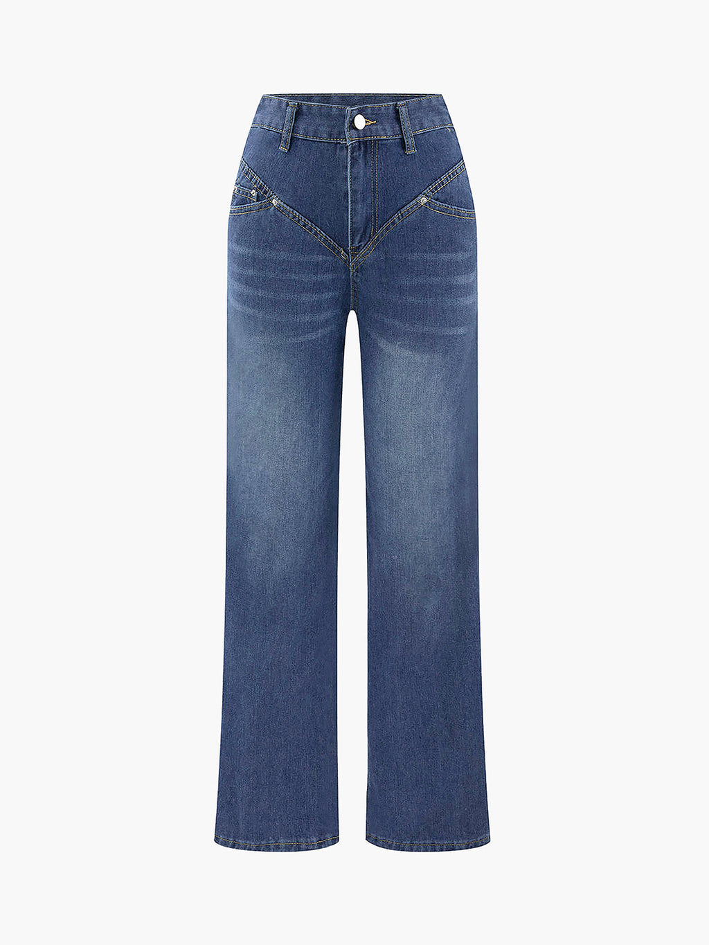 Vintage Wash Denim Trendy Straight Leg Jeans Jeans