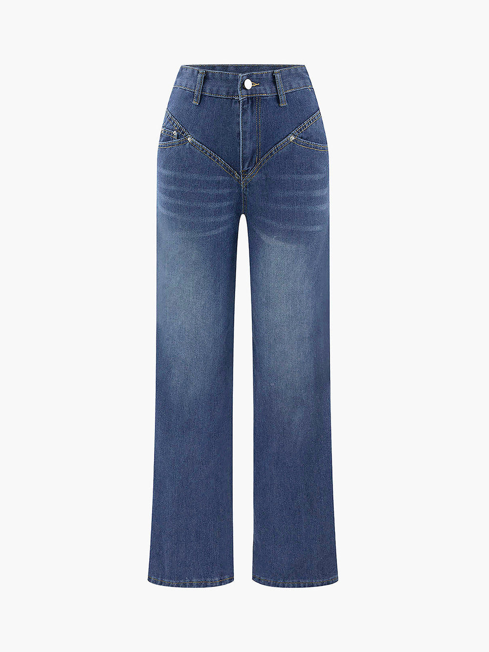 Vintage Wash Denim Trendy Straight Leg Jeans Jeans