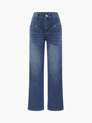 Vintage Wash Denim Trendy Straight Leg Jeans Jeans
