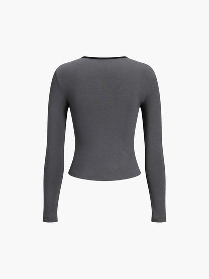 Sliver Lining Contrast Trendy Neckline Long Sleeve Top