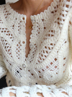 Crocheted Hollow Graceful Beaded Button Cardigan Sweaters L