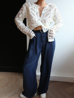 Crocheted Hollow Graceful Beaded Button Cardigan Sweaters L