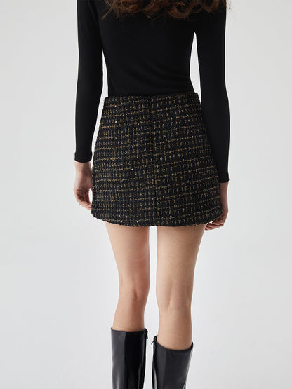 Sequined Zip-back Graceful Buttoned Mini Skirt