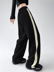 Drawstring Contrast Trim Trendy Wide Leg Sweatpants Sweatpants