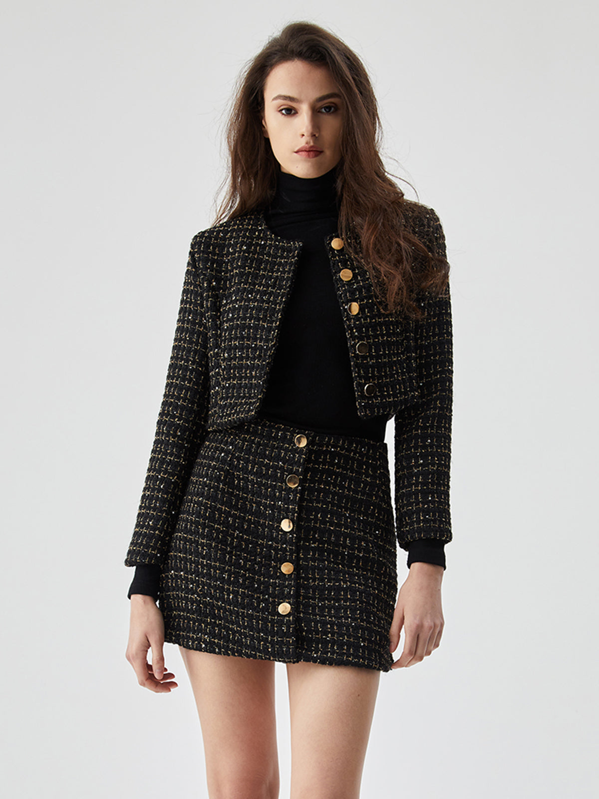 Sequined Button Graceful Short Blazer Secondary image
