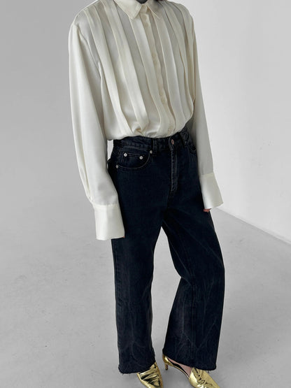 Satin Pleated Graceful Button-Down Shirt