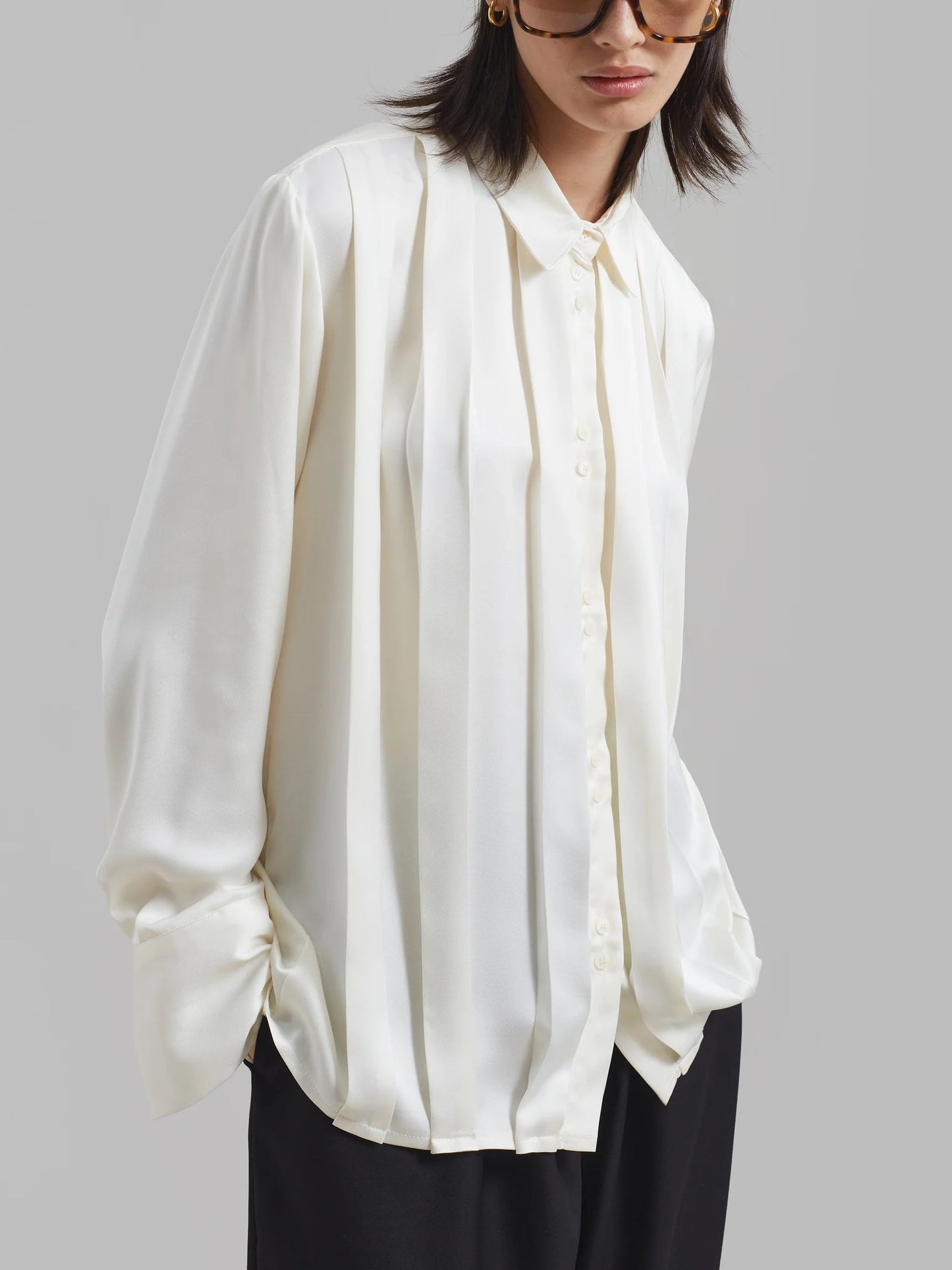 Satin Pleated Graceful Button-Down Shirt