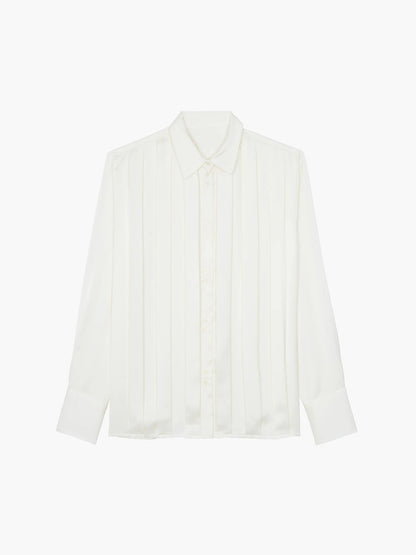 Satin Pleated Graceful Button-Down Shirt