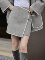 Tweed Contrast Graceful Trim Midi Skirt Light Grey / XS Skirts