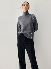 Vintage Buttoned Graceful Turtleneck Sweater Sweaters L