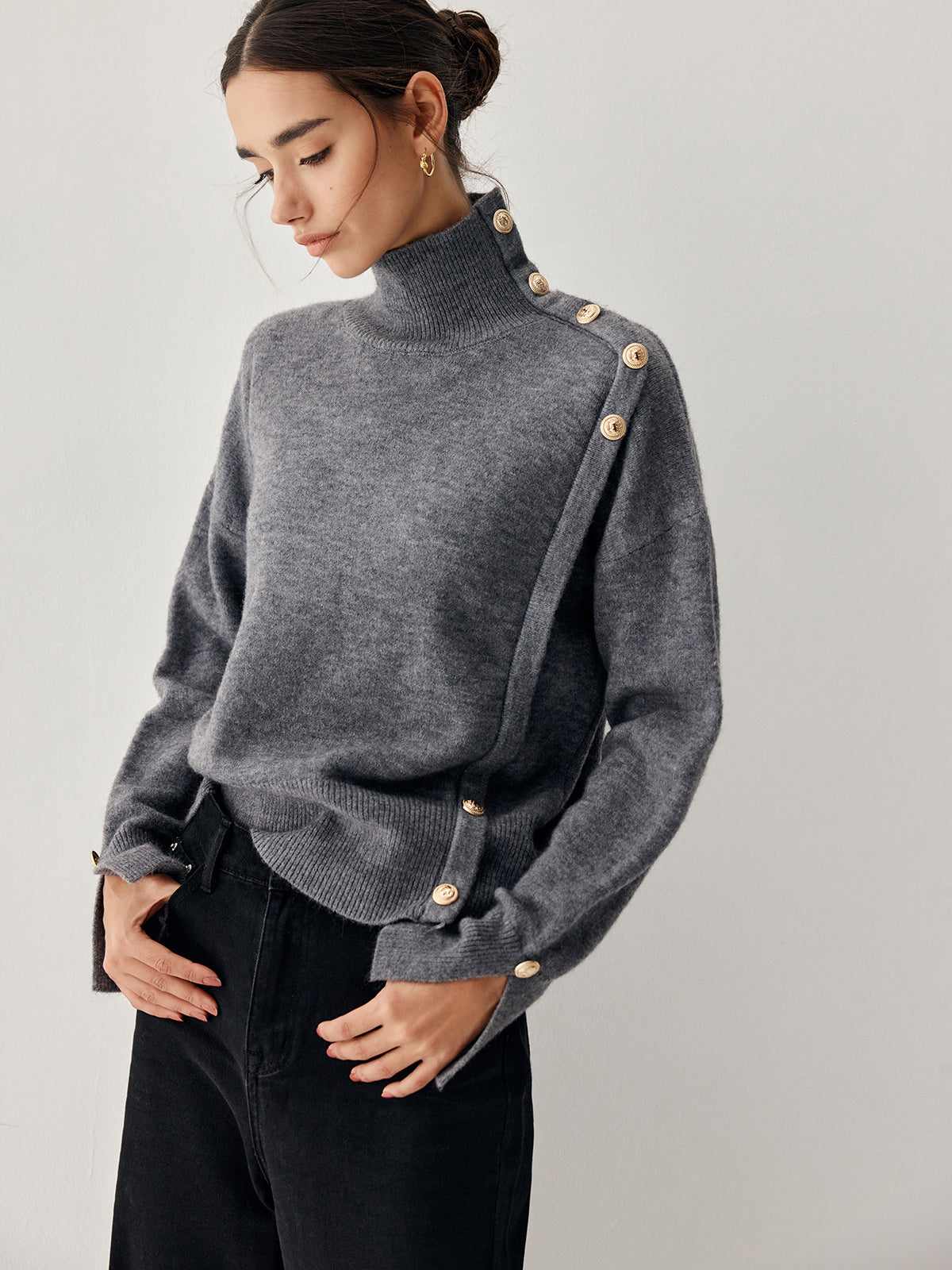 Vintage Buttoned Graceful Turtleneck Sweater Grey / XS Sweaters L Main image