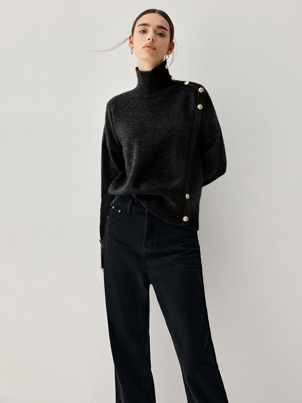 Vintage Buttoned Graceful Turtleneck Sweater Sweaters L