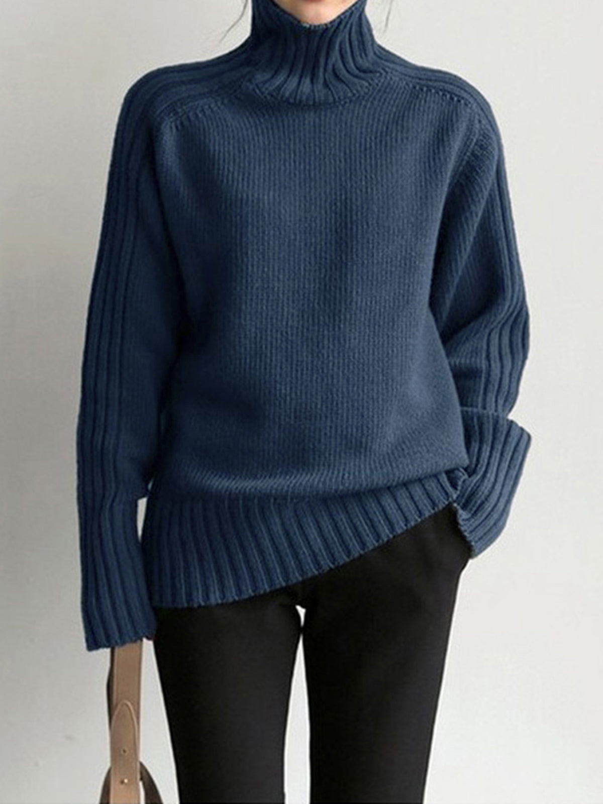 Solid High Graceful Neck Knit Sweater Secondary image