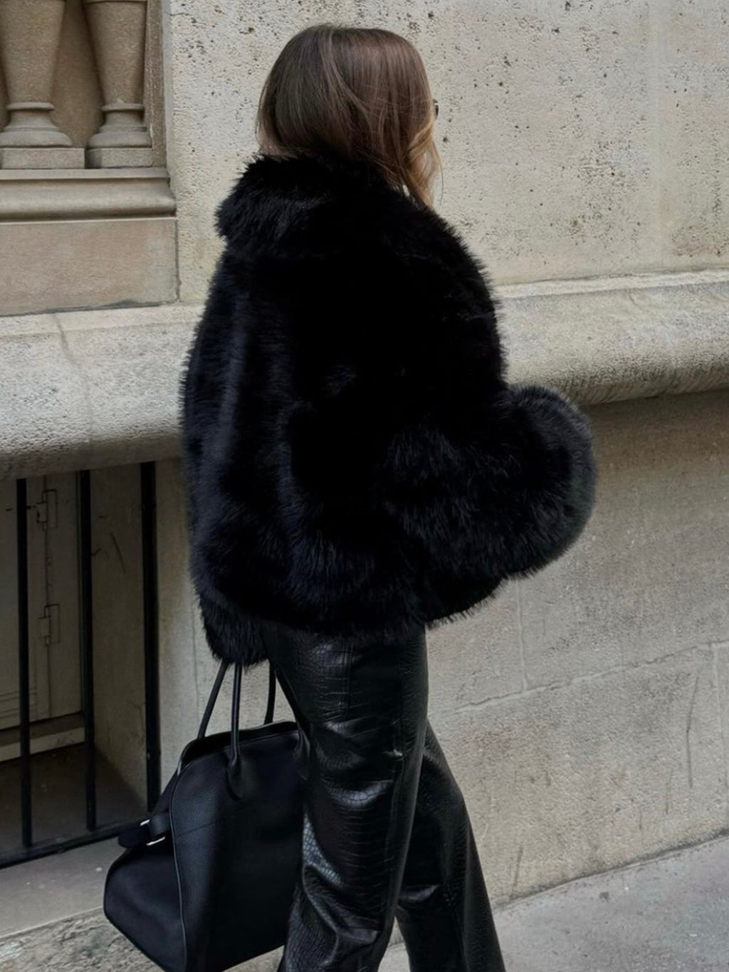 Solid Faux Graceful Fur Collar Jacket Women Faux Fur Coats