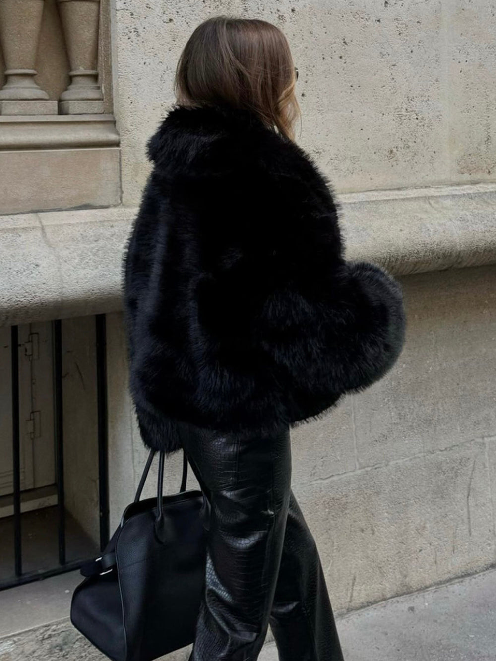 Solid Faux Graceful Fur Collar Jacket Women Faux Fur Coats