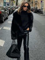 Solid Faux Graceful Fur Collar Jacket Women Faux Fur Coats
